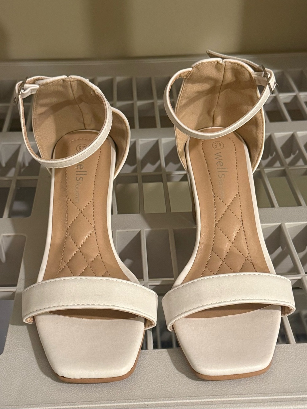Wells Ankle-Strap Cream Block Heel Sandals (7.5)